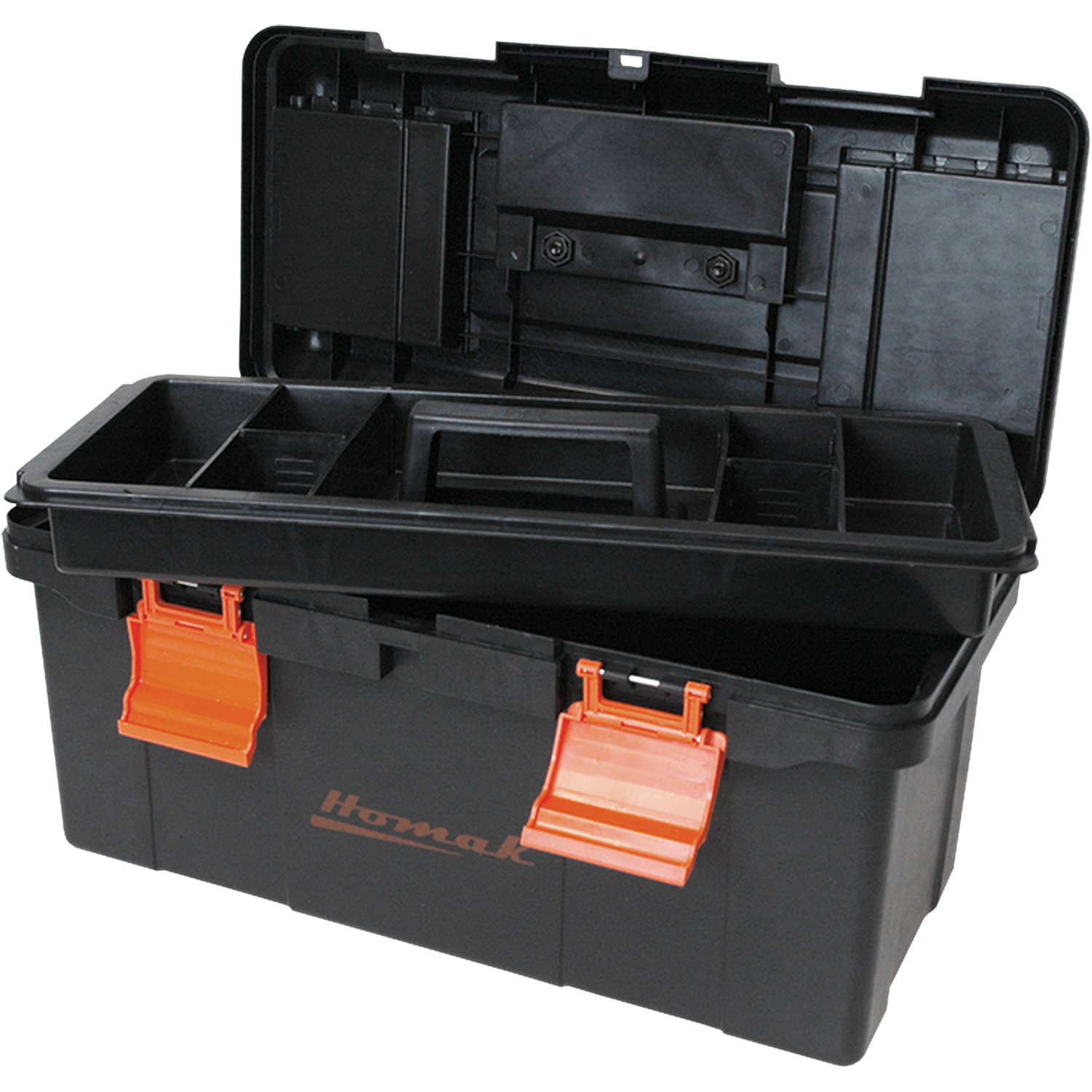 Homak BK00119005 20" Plastic Tool Box With Tray & Dividers