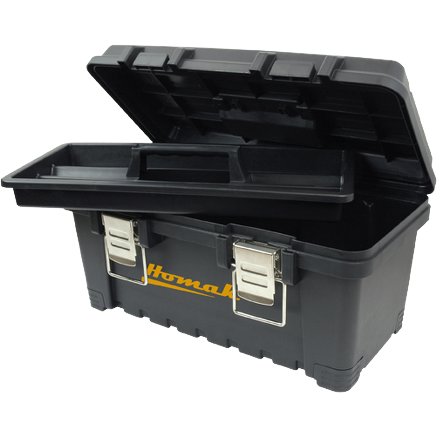 Homak BK00216001 16" Black Plastic Tool Box W/Metal Latches & Plastic Tray