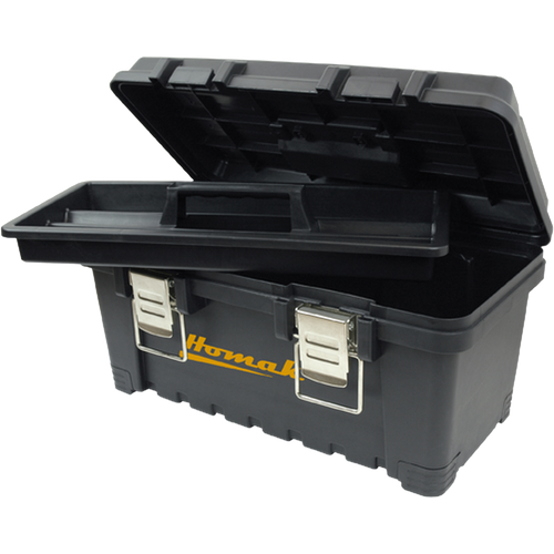 Homak BK00216001 16" Black Plastic Tool Box W/Metal Latches & Plastic Tray