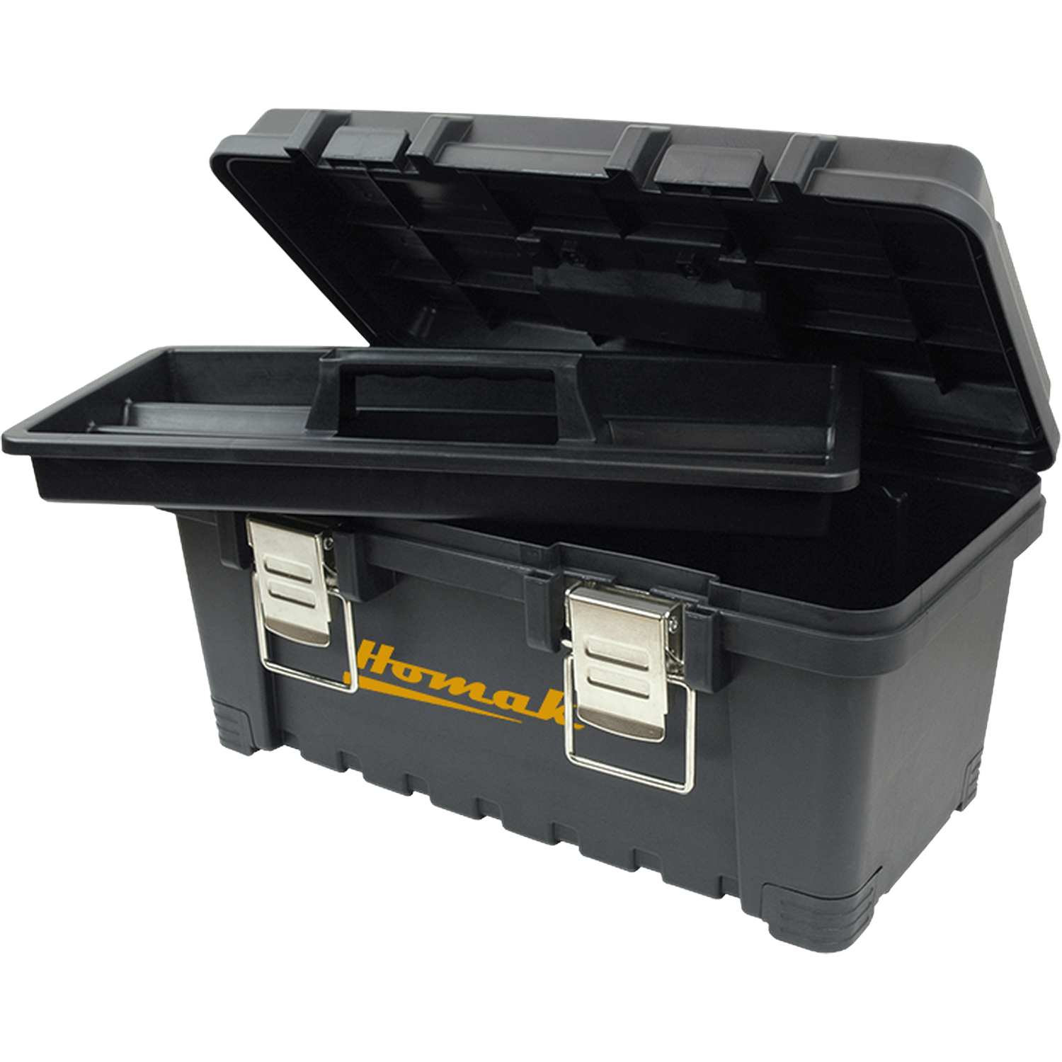 Homak BK00219001 19" Black Plastic Tool Box W/Metal Latches & Plastic Tray