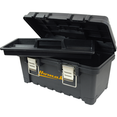 Homak BK00219001 19" Black Plastic Tool Box W/Metal Latches & Plastic Tray