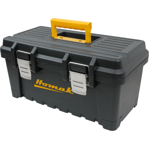 Homak BK00222001 22" Black Plastic Tool Box W/Metal Latches & Plastic Tray