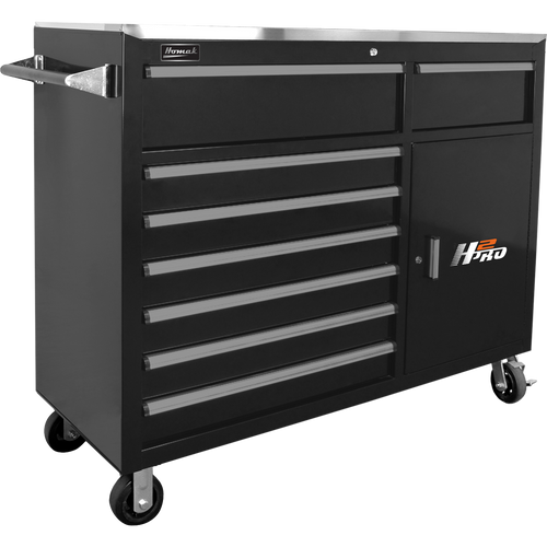 Homak BK04056082 56" H2Pro 8 Drawer w/ 2 Drawer Comp Roller - Black
