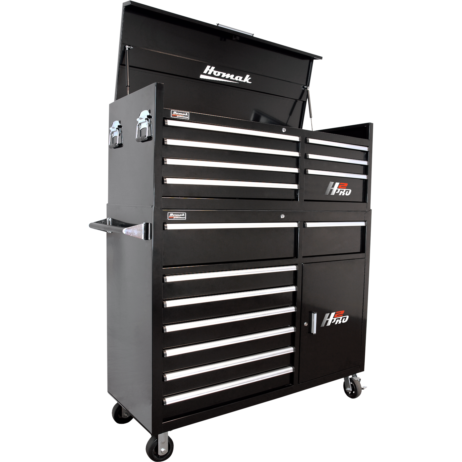 Homak BK04056082 56" H2Pro 8 Drawer w/ 2 Drawer Comp Roller - Black