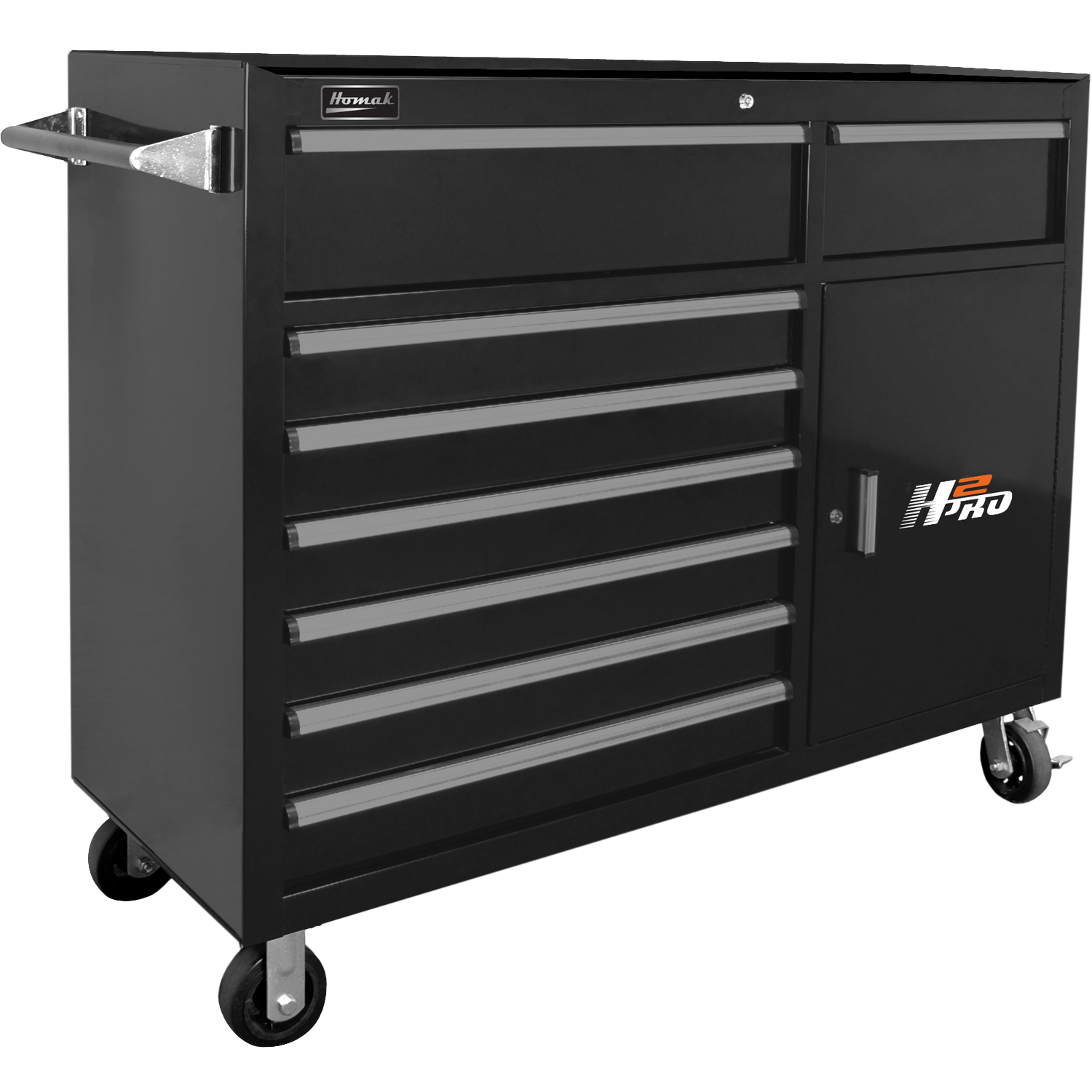 Homak BK04056082 56" H2Pro 8 Drawer w/ 2 Drawer Comp Roller - Black