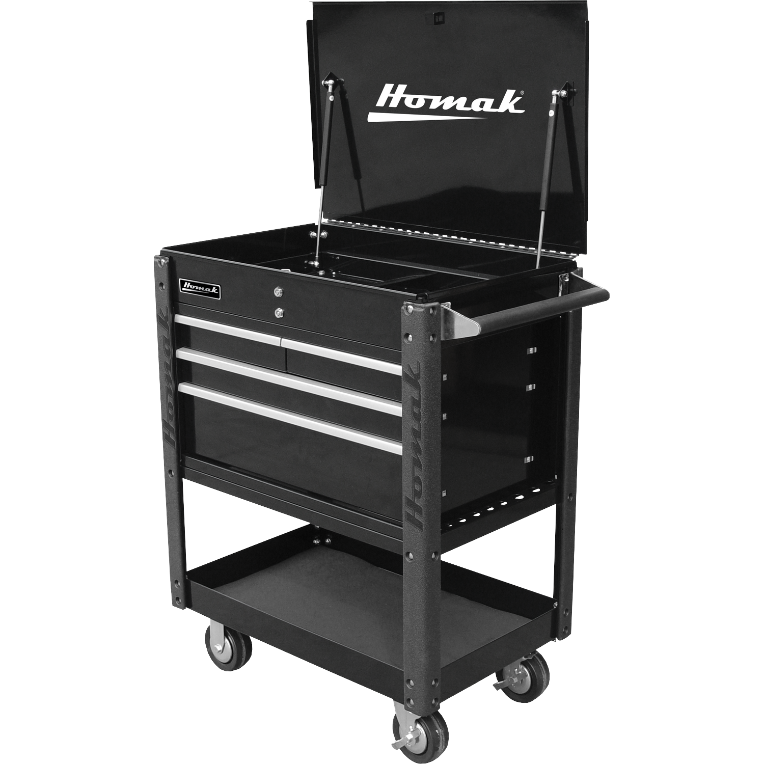 Homak BK06032000 35" Professional 4 Drawer Service Cart - BLACK