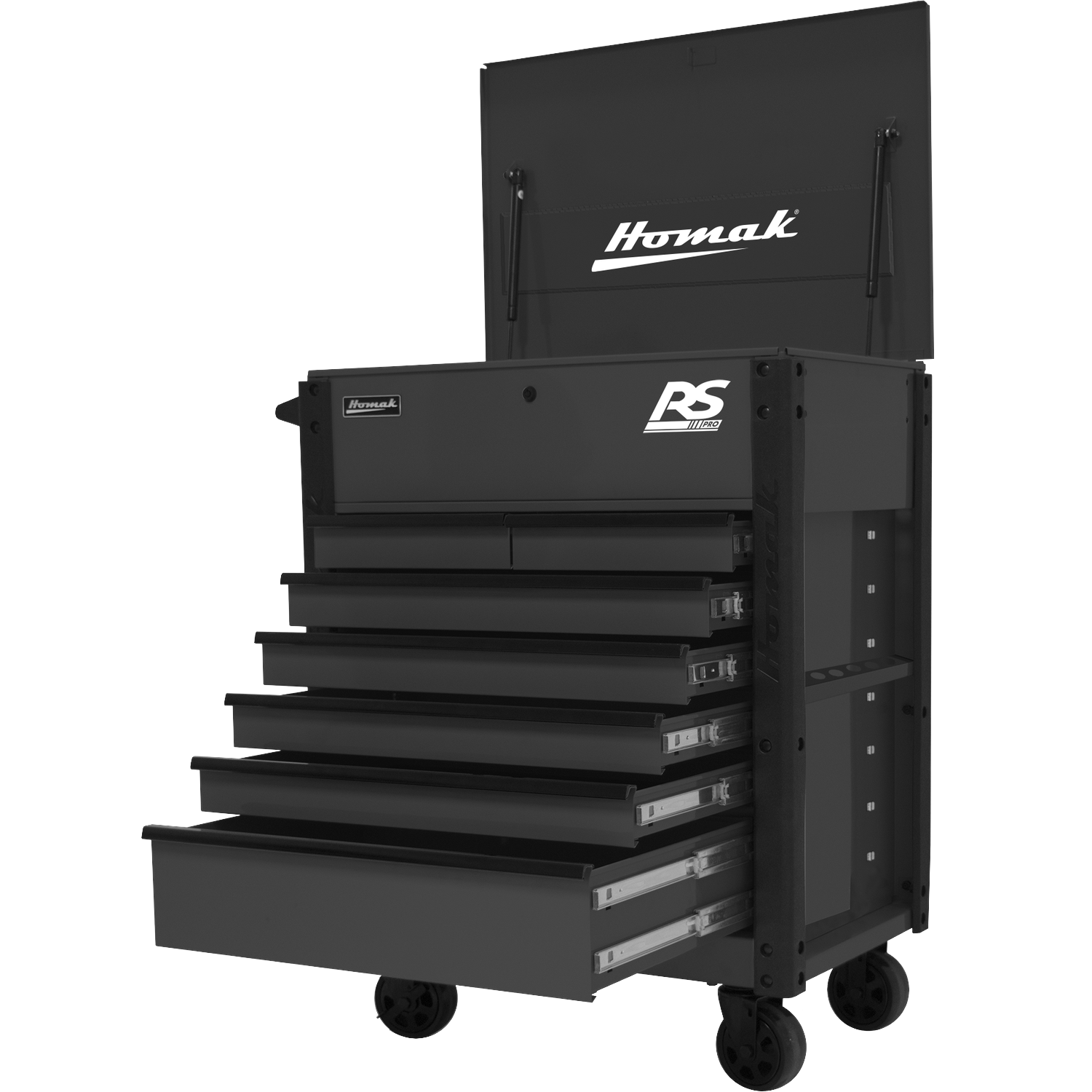 Homak BK06035247 35" 7 DRAWER FLIP-TOP SERVICE CART - BLACK