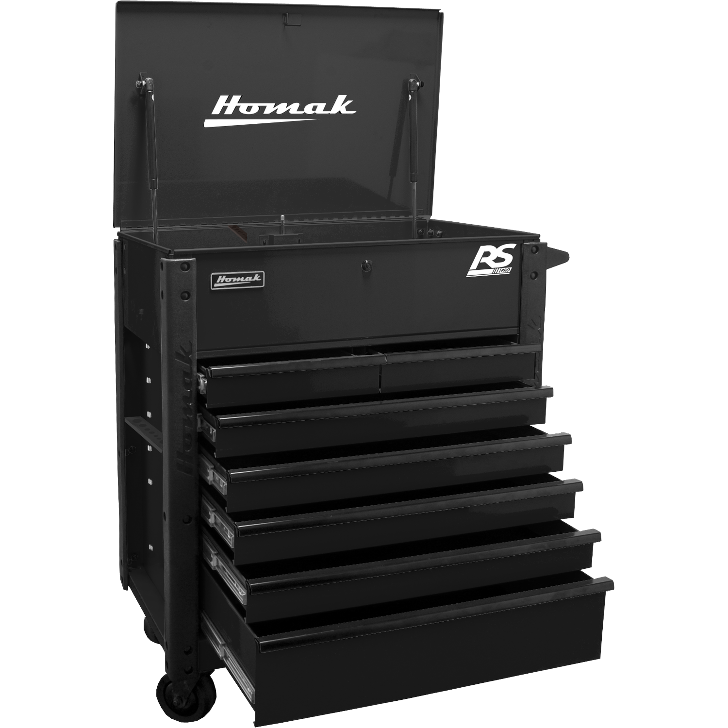 Homak BK06035247 35" 7 DRAWER FLIP-TOP SERVICE CART - BLACK