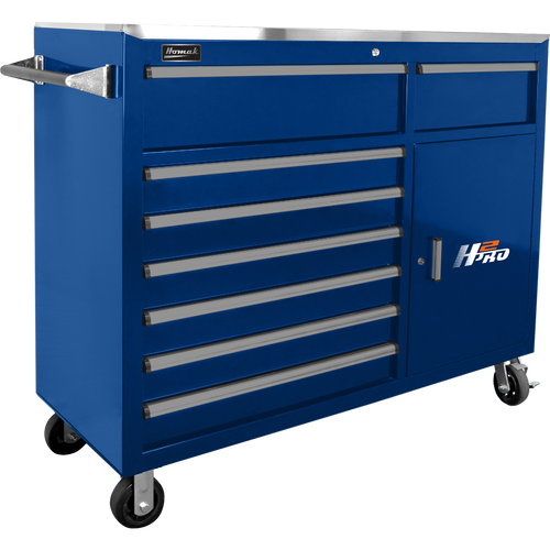 Homak BL04056082 56" H2Pro 8 Drawer w/ 2 Drawer Comp Roller - Blue