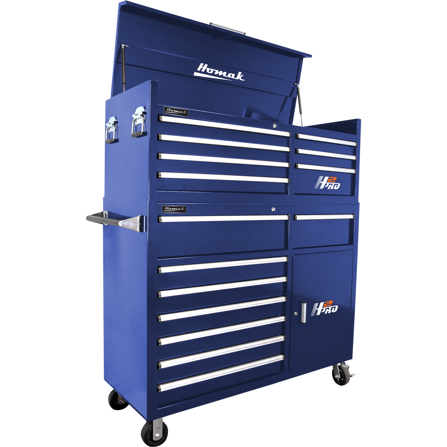 Homak BL04056082 56" H2Pro 8 Drawer w/ 2 Drawer Comp Roller - Blue