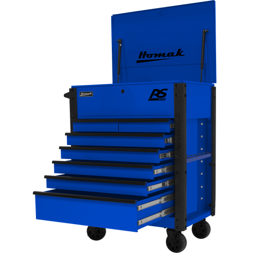 Homak BL06035247 35" 7 DRAWER FLIP-TOP SERVICE CART - BLUE