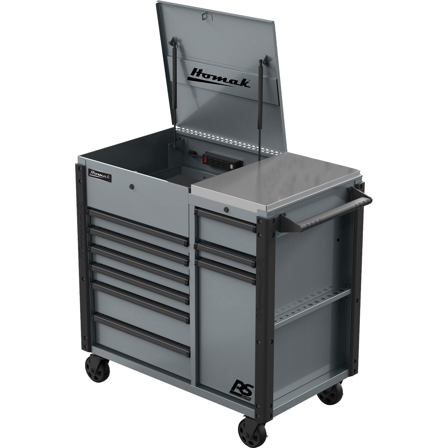 Homak GR06044090 44" RSPRO 9-DRAWER POWER SERVICE CART- GREY