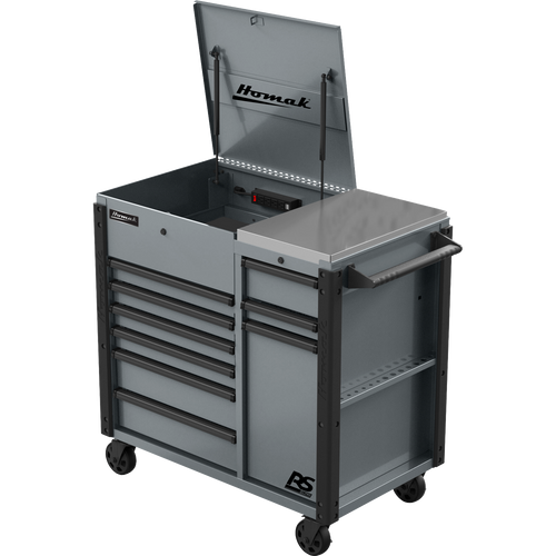 Homak GR06044090 44" RSPRO 9-DRAWER POWER SERVICE CART- GREY