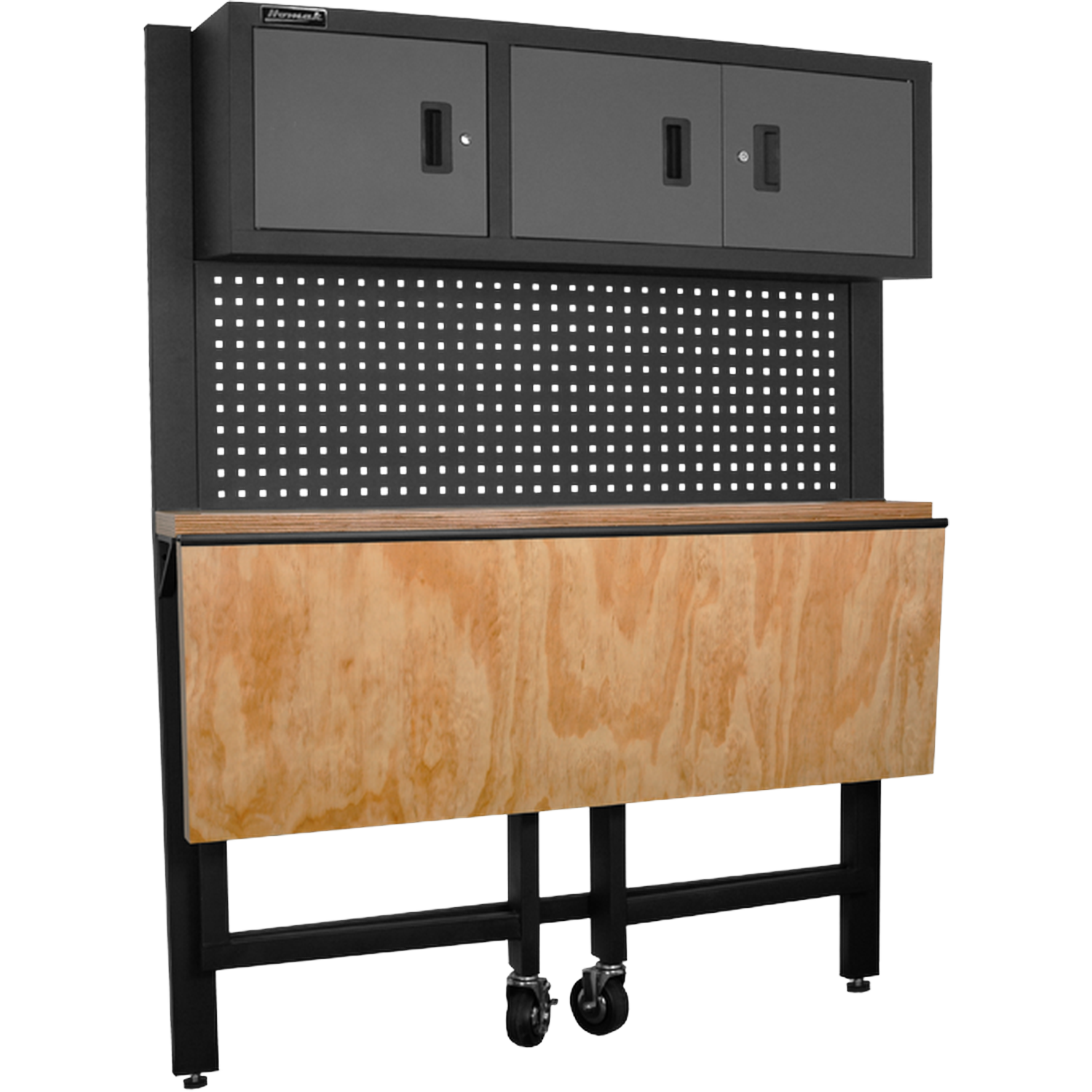 Homak GS00659131 59" COLLAPSIBLE WOOD TOP WORKBENCH W/3 DOOR CABINET