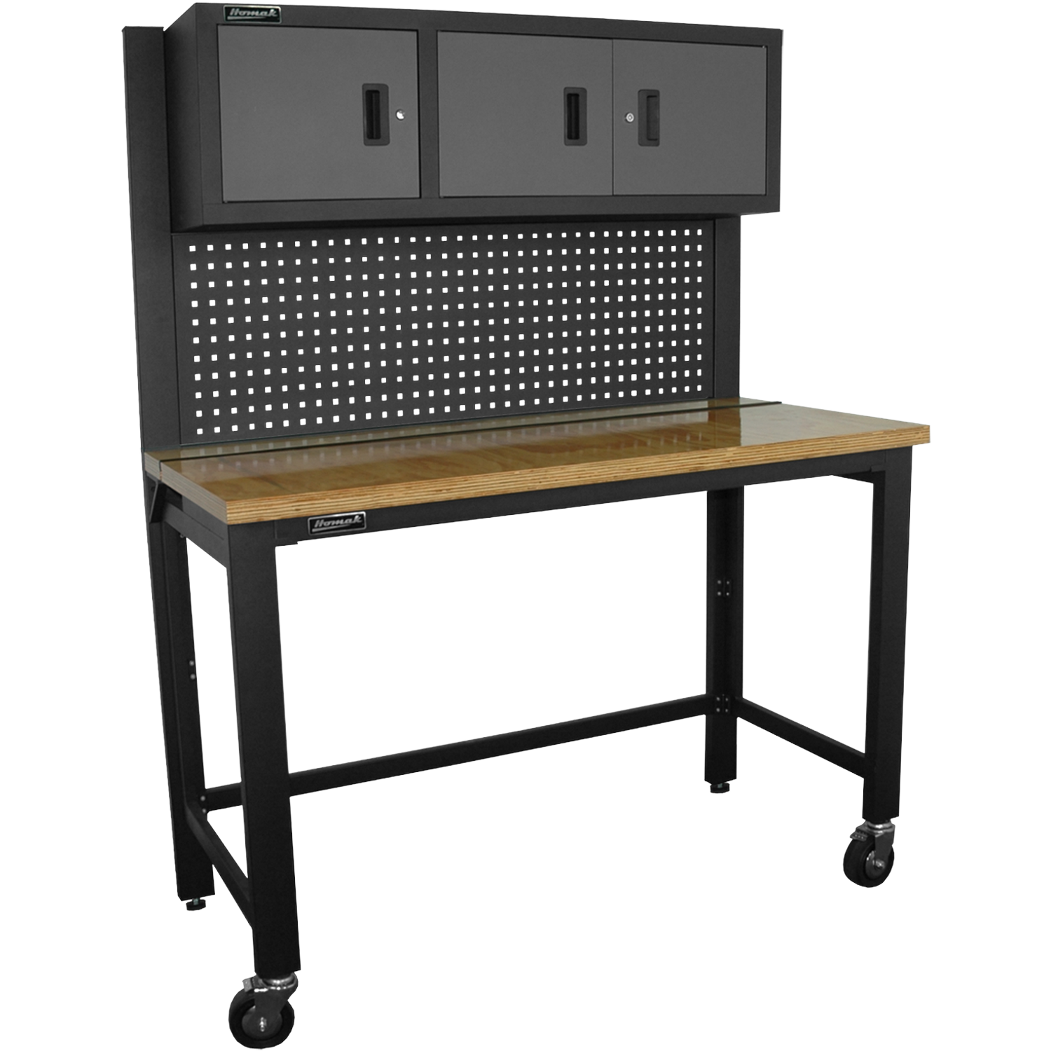 Homak GS00659131 59" COLLAPSIBLE WOOD TOP WORKBENCH W/3 DOOR CABINET