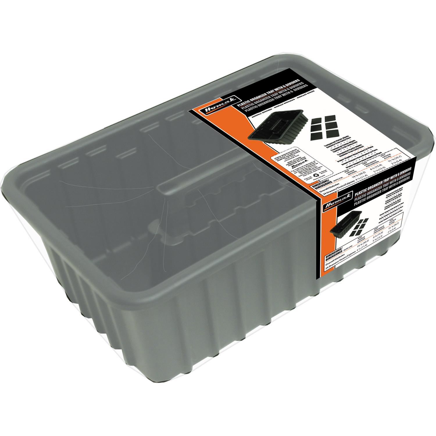 Homak HA01016116 Black Plastic Tote W/ 6 Dividers