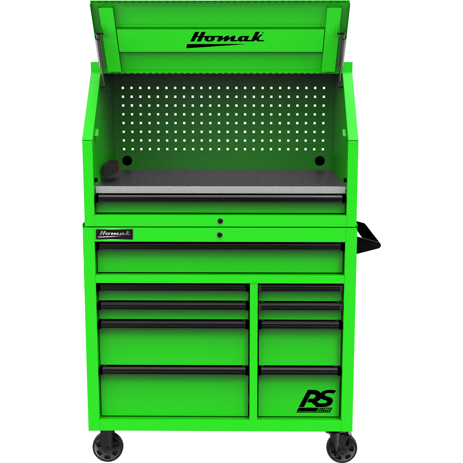 Homak LG02041010 41" RS PRO SERIES 1-DRAWER HUTCH WITH POWER STRIP – GREEN