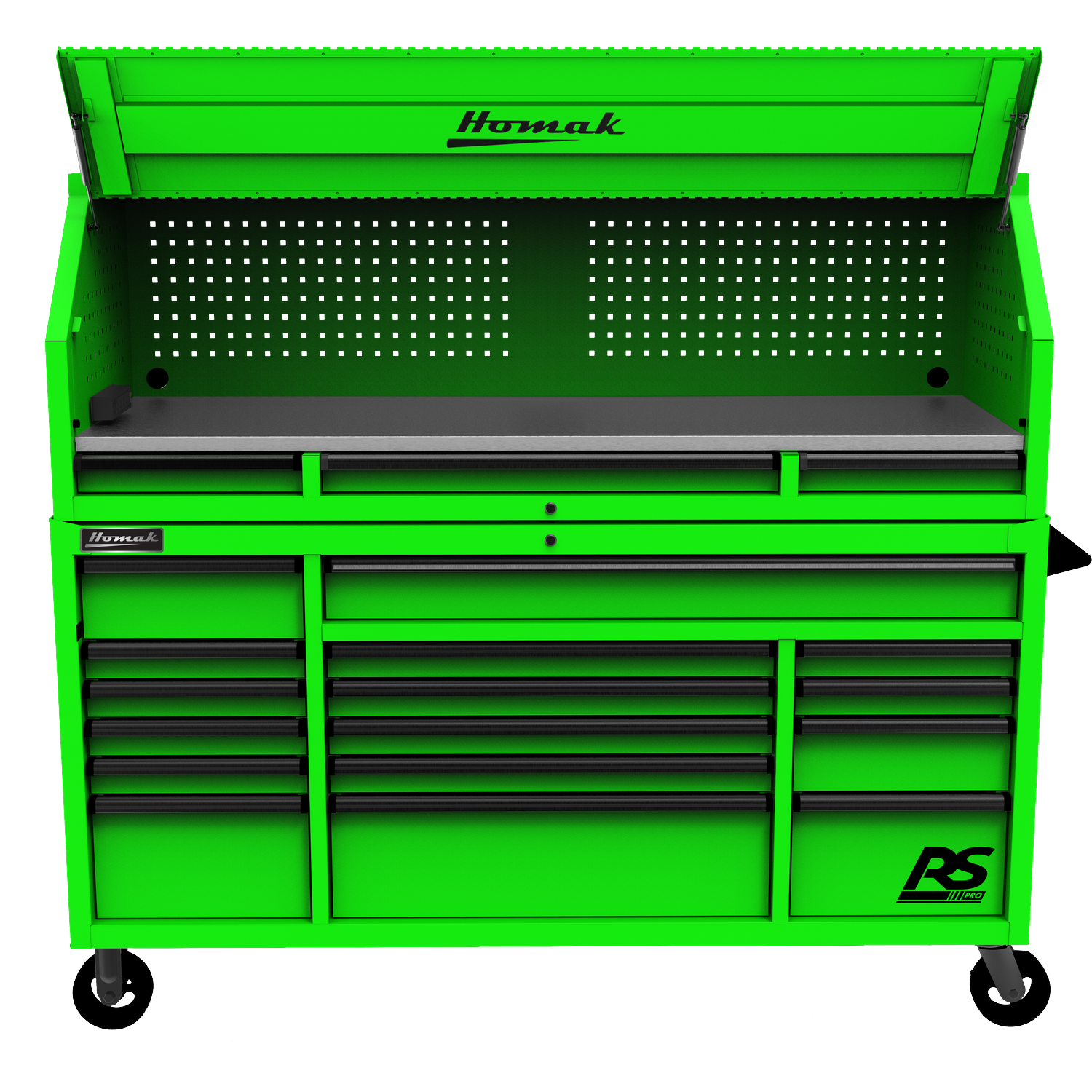 Homak LG02072010 72" RS PRO SERIES 1-DRAWER HUTCH WITH POWER STRIP – GREEN