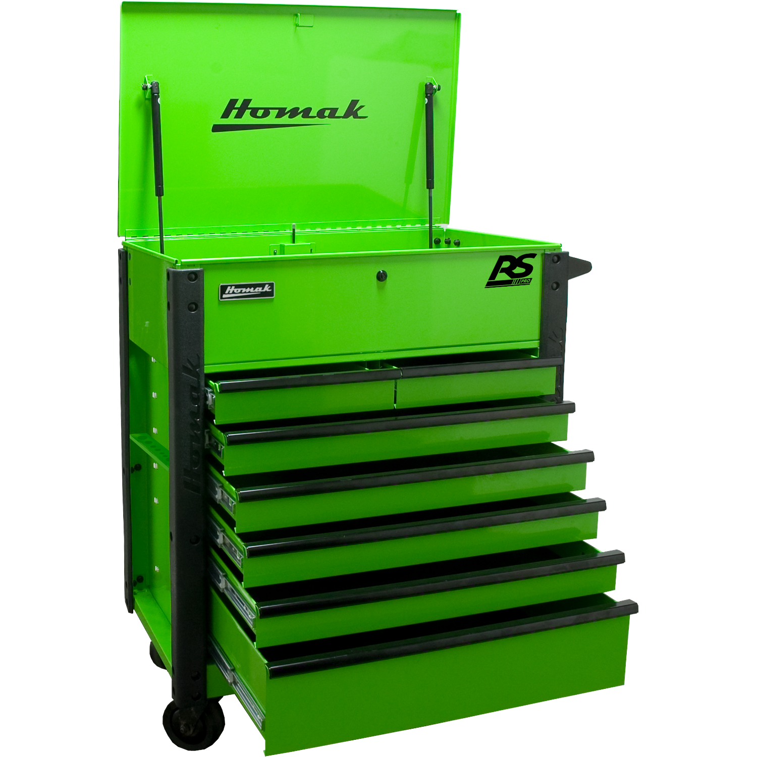 Homak LG06035247 35" 7 DRAWER FLIP-TOP SERVICE CART - GREEN