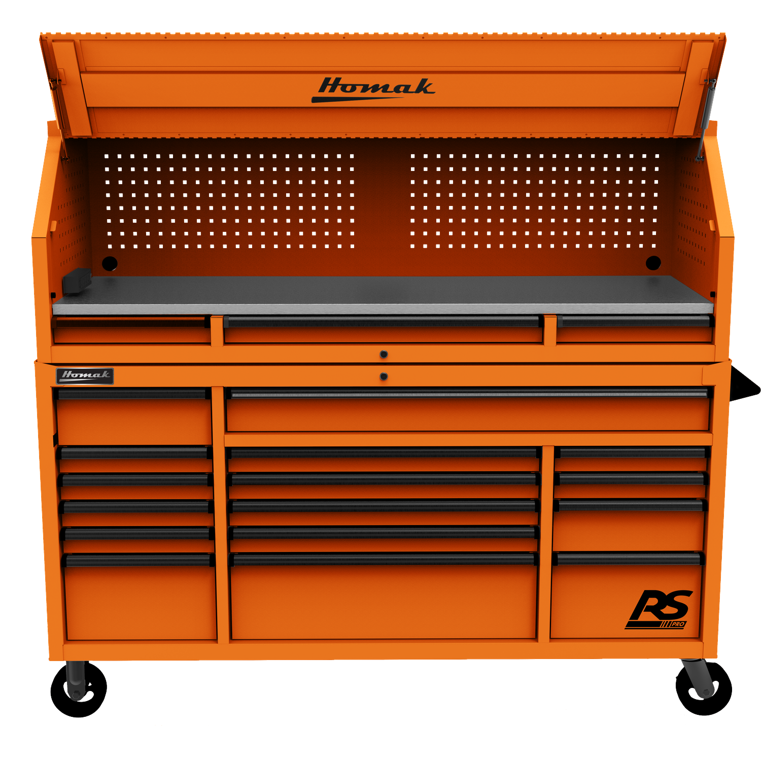 Homak OG02072010 72" RS PRO SERIES 1-DRAWER HUTCH WITH POWER STRIP – ORANGE