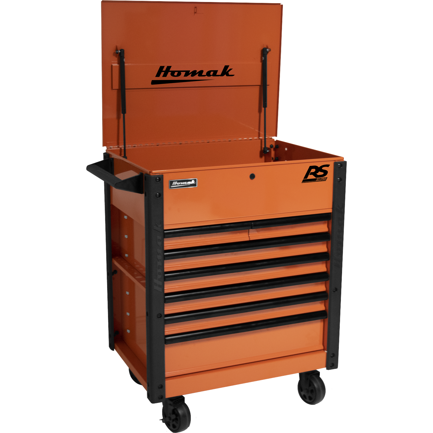 Homak OG06035247 35" 7 DRAWER FLIP-TOP SERVICE CART - ORANGE