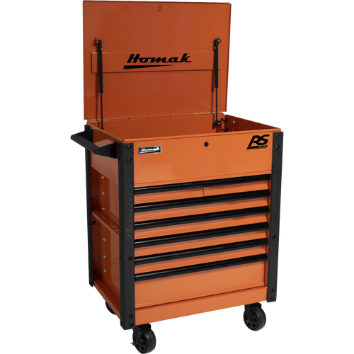Homak OG06035247 35" 7 DRAWER FLIP-TOP SERVICE CART - ORANGE