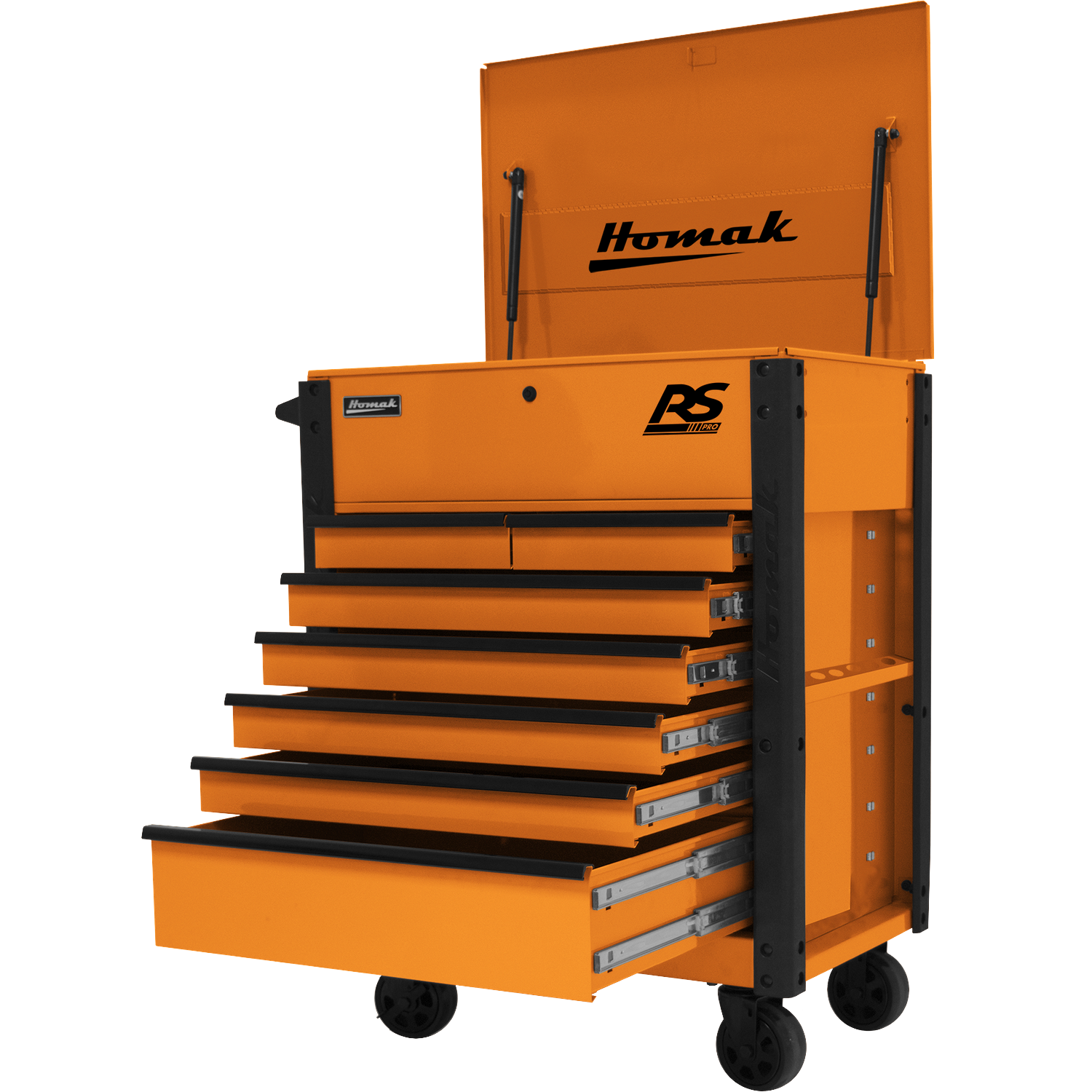 Homak OG06035247 35" 7 DRAWER FLIP-TOP SERVICE CART - ORANGE