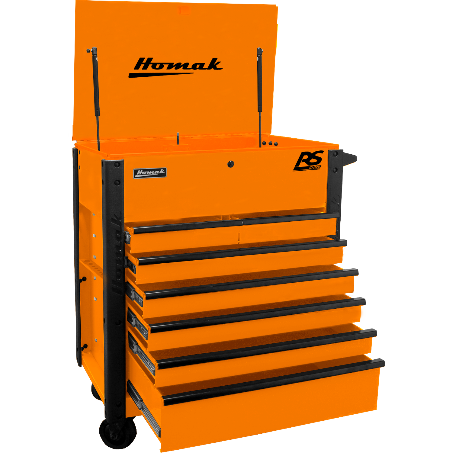Homak OG06035247 35" 7 DRAWER FLIP-TOP SERVICE CART - ORANGE
