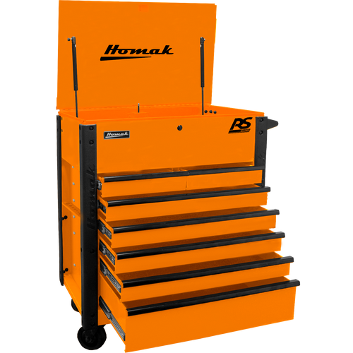 Homak OG06035247 35" 7 DRAWER FLIP-TOP SERVICE CART - ORANGE