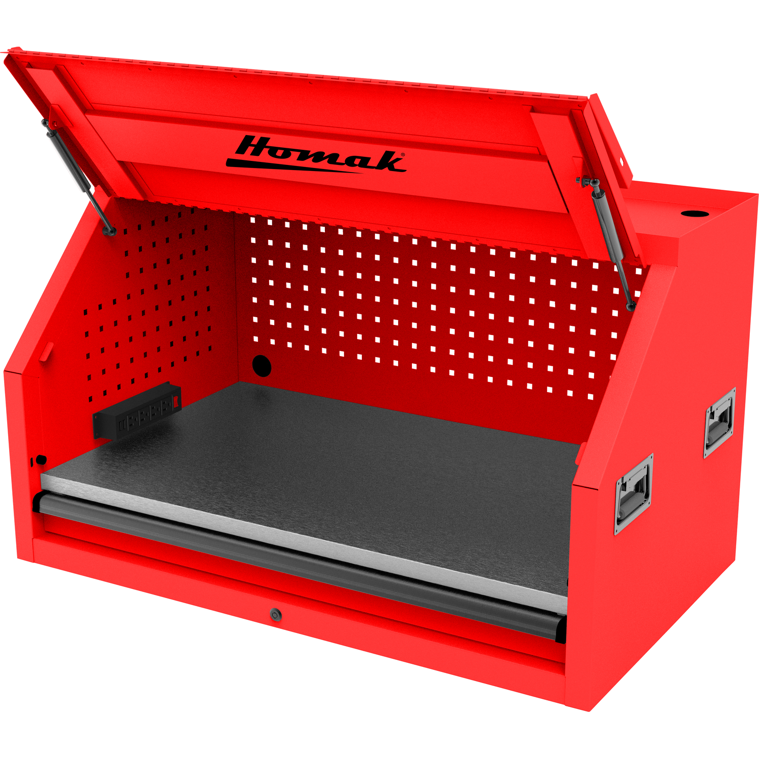 Homak RD02041010 41" RS PRO SERIES 1-DRAWER HUTCH WITH POWER STRIP – RED