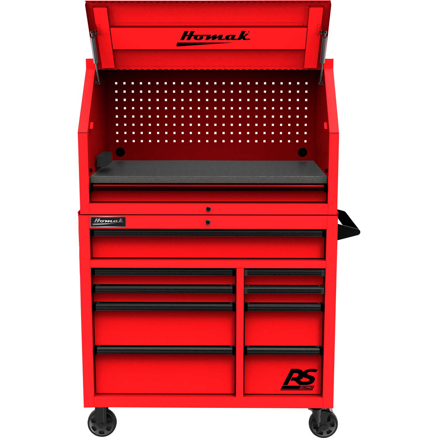Homak RD02041010 41" RS PRO SERIES 1-DRAWER HUTCH WITH POWER STRIP – RED