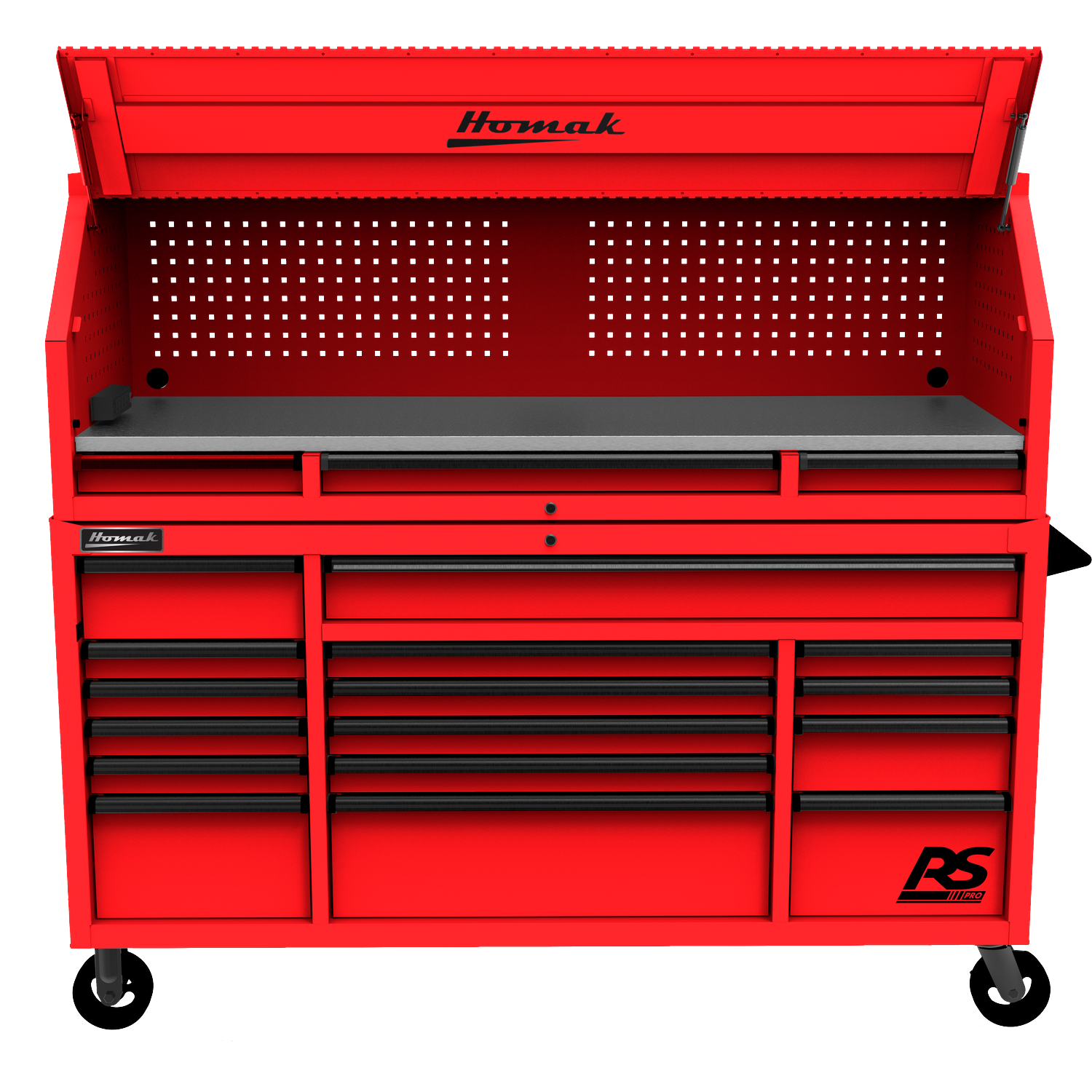Homak RD02072010 72" RS PRO SERIES 1-DRAWER HUTCH WITH POWER STRIP – RED