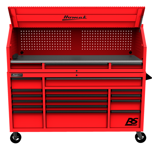 Homak RD02072010 72" RS PRO SERIES 1-DRAWER HUTCH WITH POWER STRIP – RED