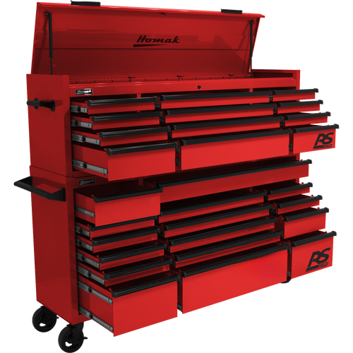 Homak RD02072120 72" RS PRO SERIES 12-DRAWER TOP CHEST - RED