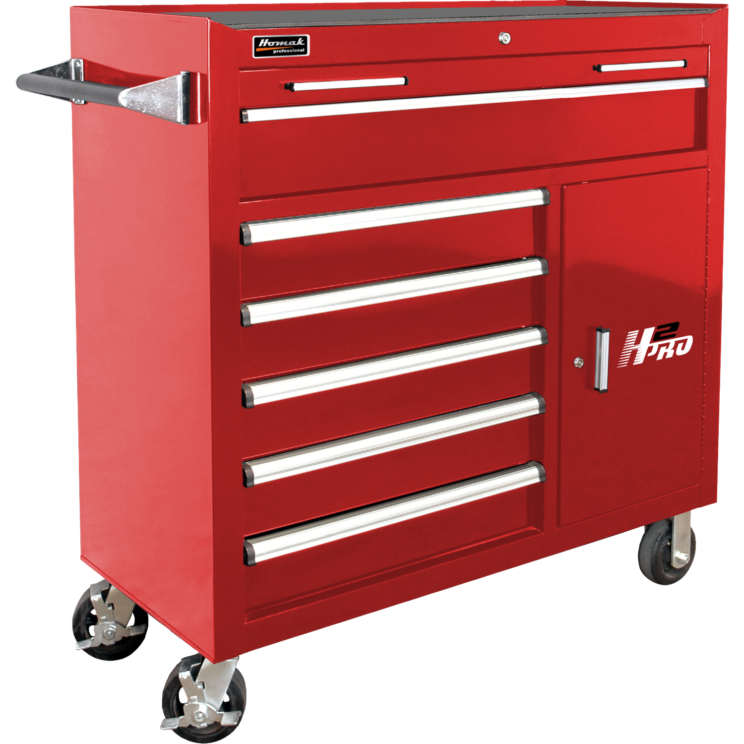 Homak RD04041062 41" H2Pro 6 Drawer w/ 2 Drawer Comp Roller - Red