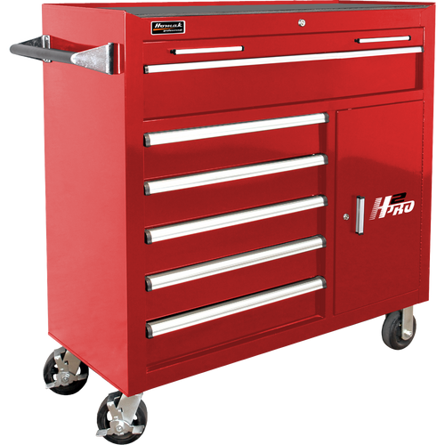 Homak RD04041062 41" H2Pro 6 Drawer w/ 2 Drawer Comp Roller - Red