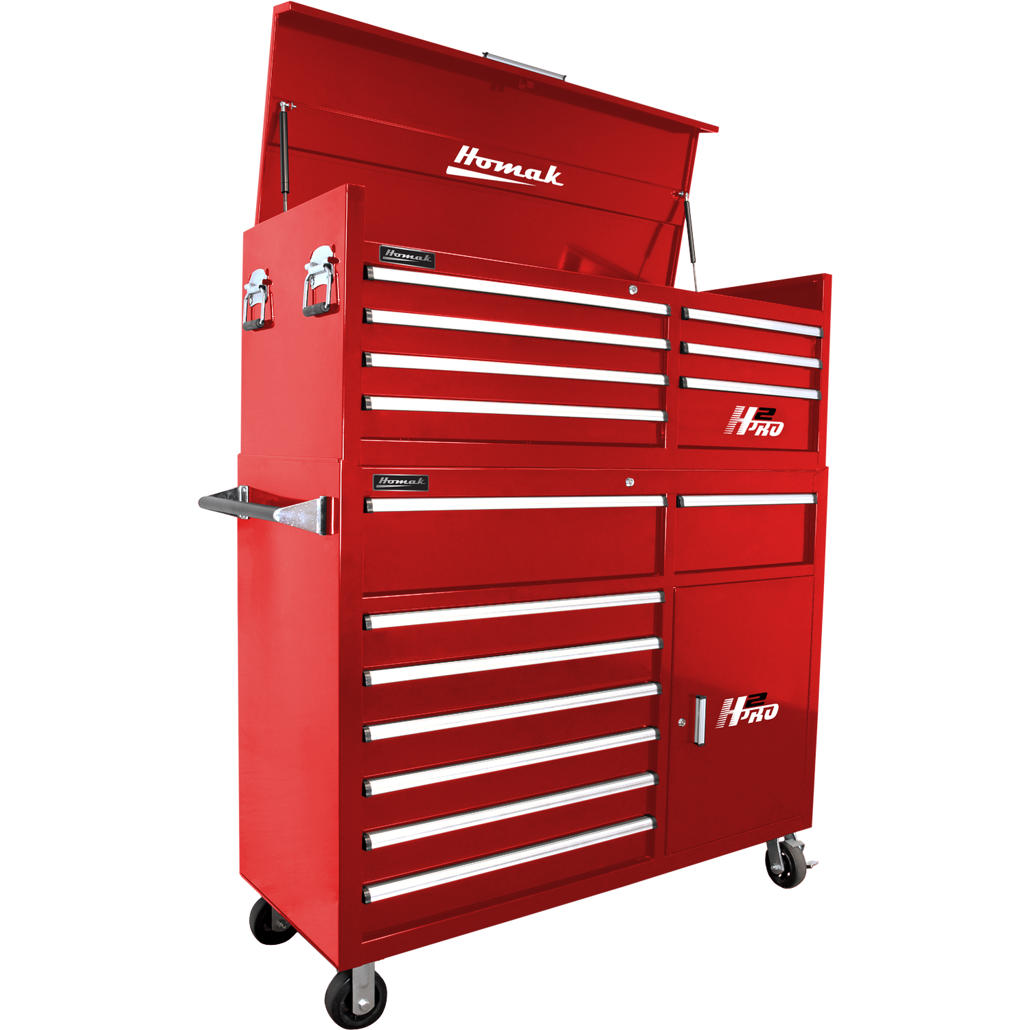 Homak RD04056082 56" H2Pro 8 Drawer w/ 2 Drawer Comp Roller - Red
