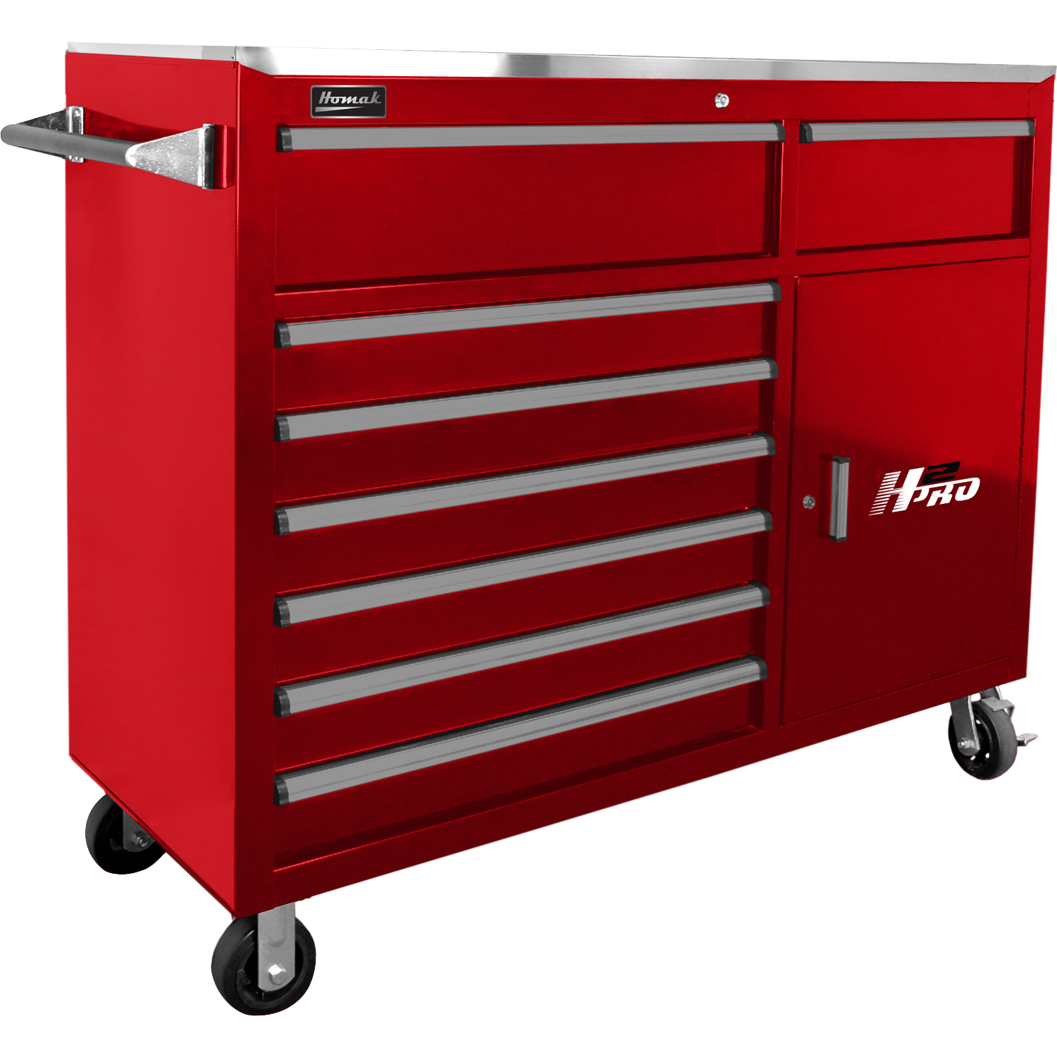Homak RD04056082 56" H2Pro 8 Drawer w/ 2 Drawer Comp Roller - Red