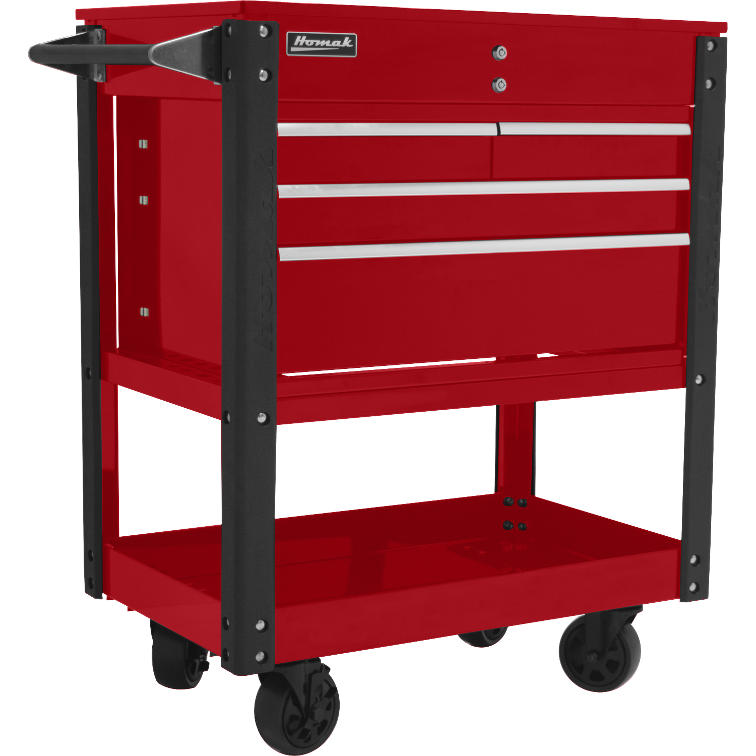 Homak RD06032000 35" Professional 4 Drawer Service Cart - RED