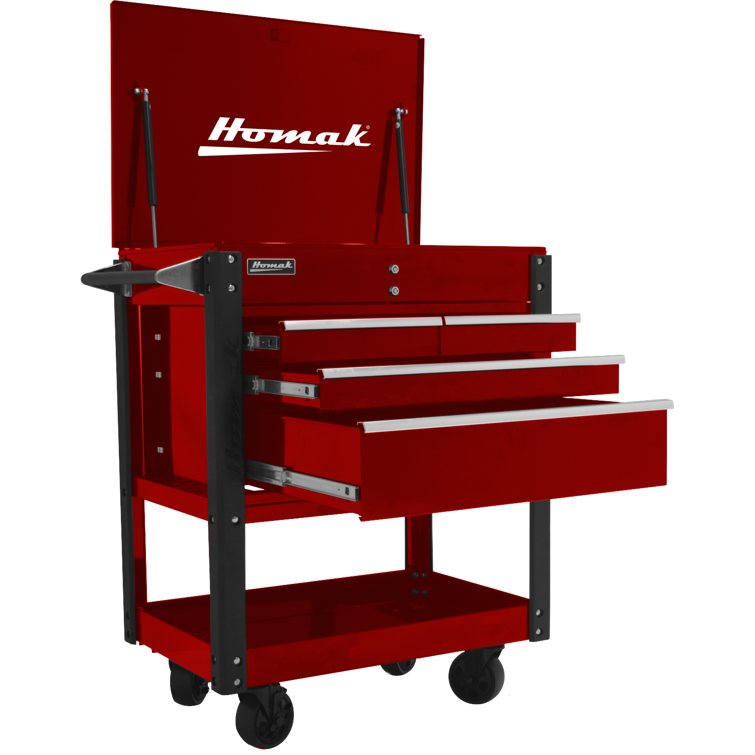 Homak RD06032000 35" Professional 4 Drawer Service Cart - RED