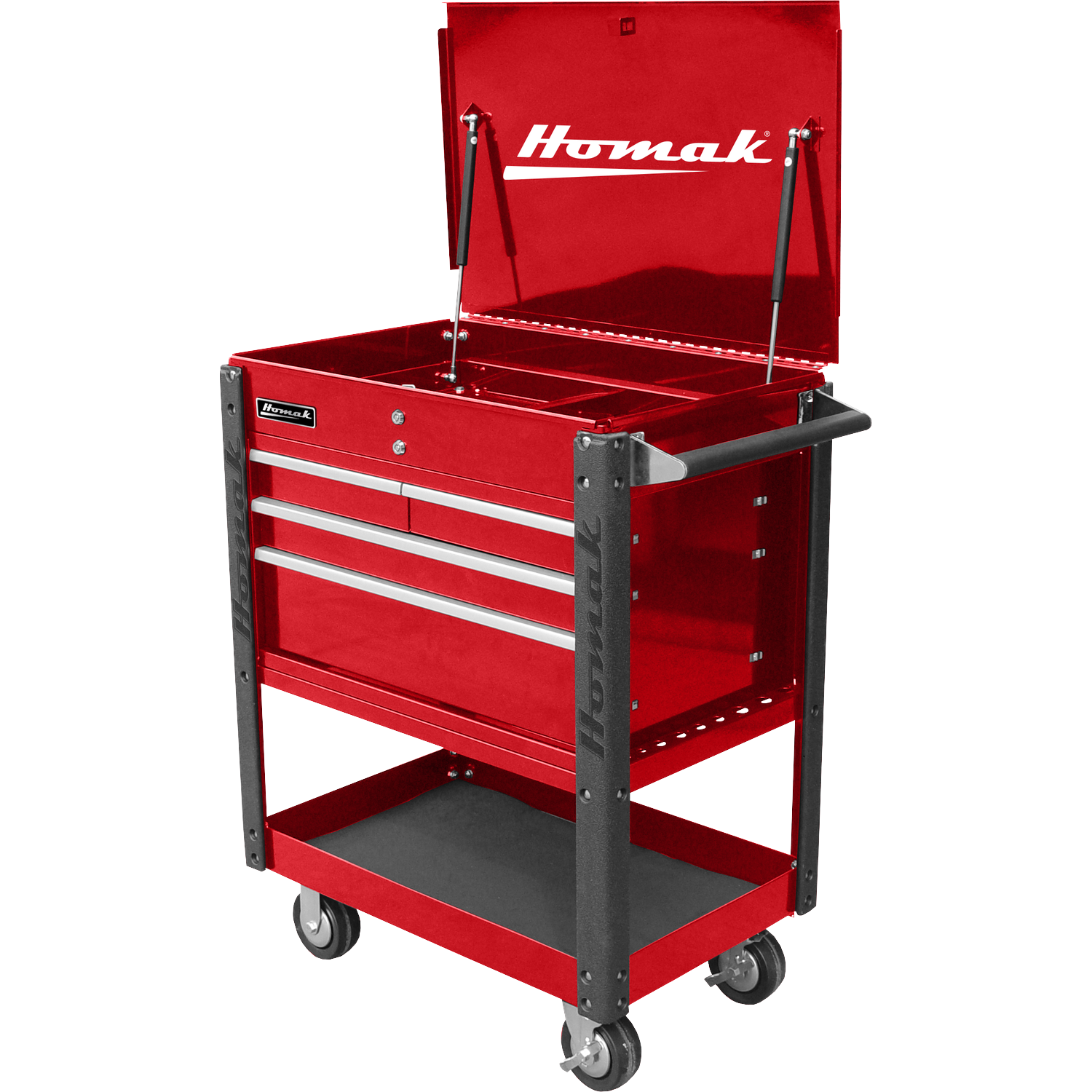 Homak RD06032000 35" Professional 4 Drawer Service Cart - RED