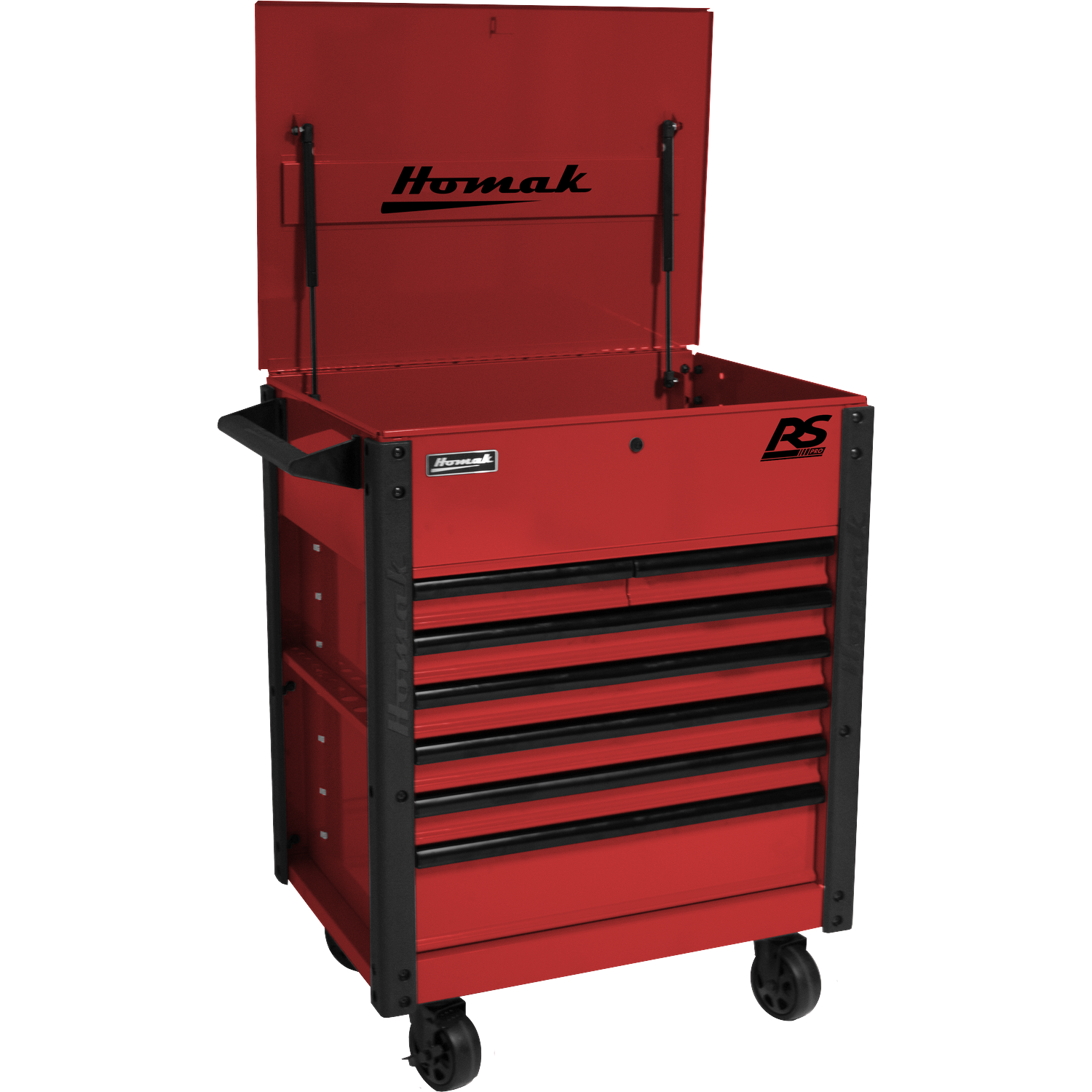 Homak RD06035247 35" 7 DRAWER FLIP-TOP SERVICE CART - RED