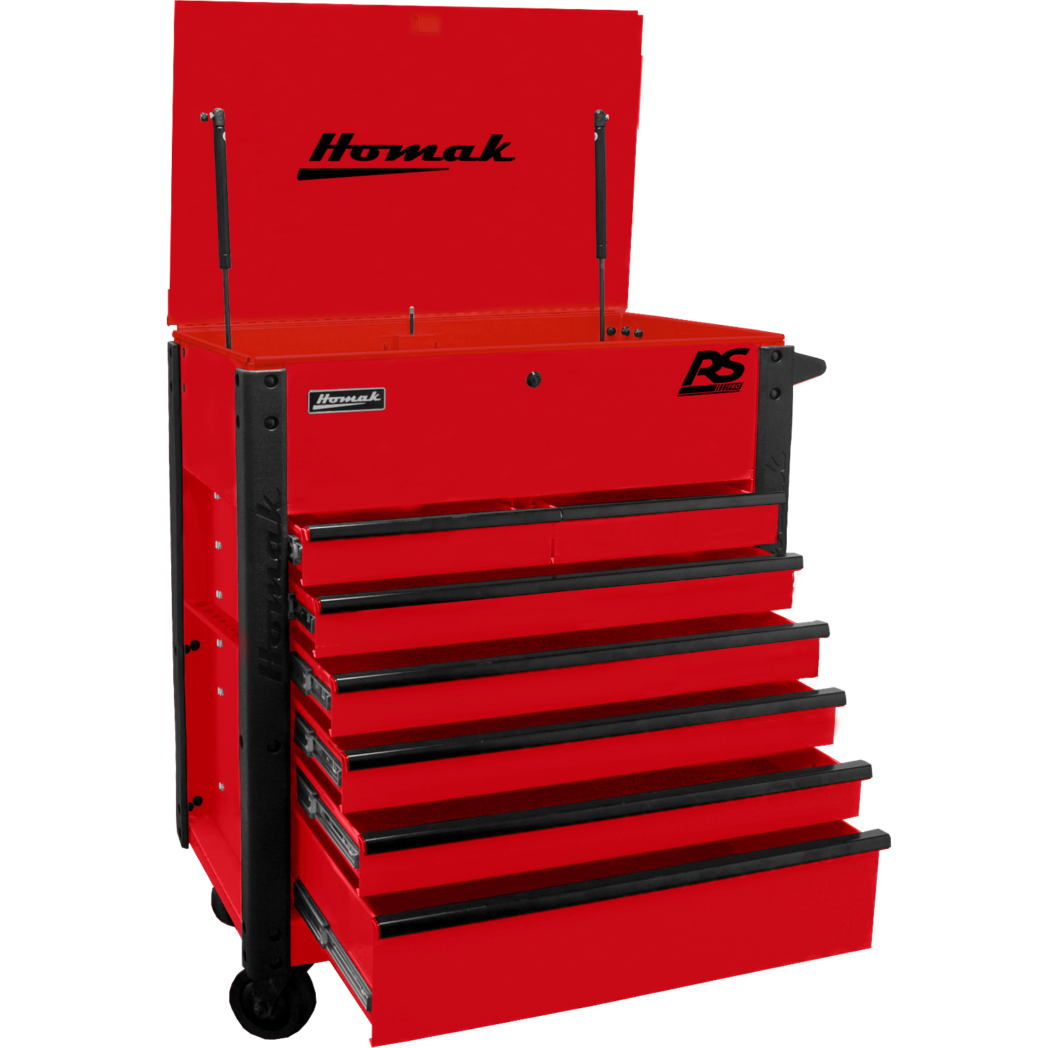 Homak RD06035247 35" 7 DRAWER FLIP-TOP SERVICE CART - RED