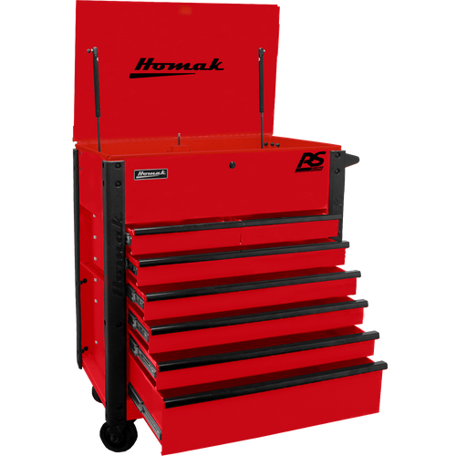 Homak RD06035247 35" 7 DRAWER FLIP-TOP SERVICE CART - RED