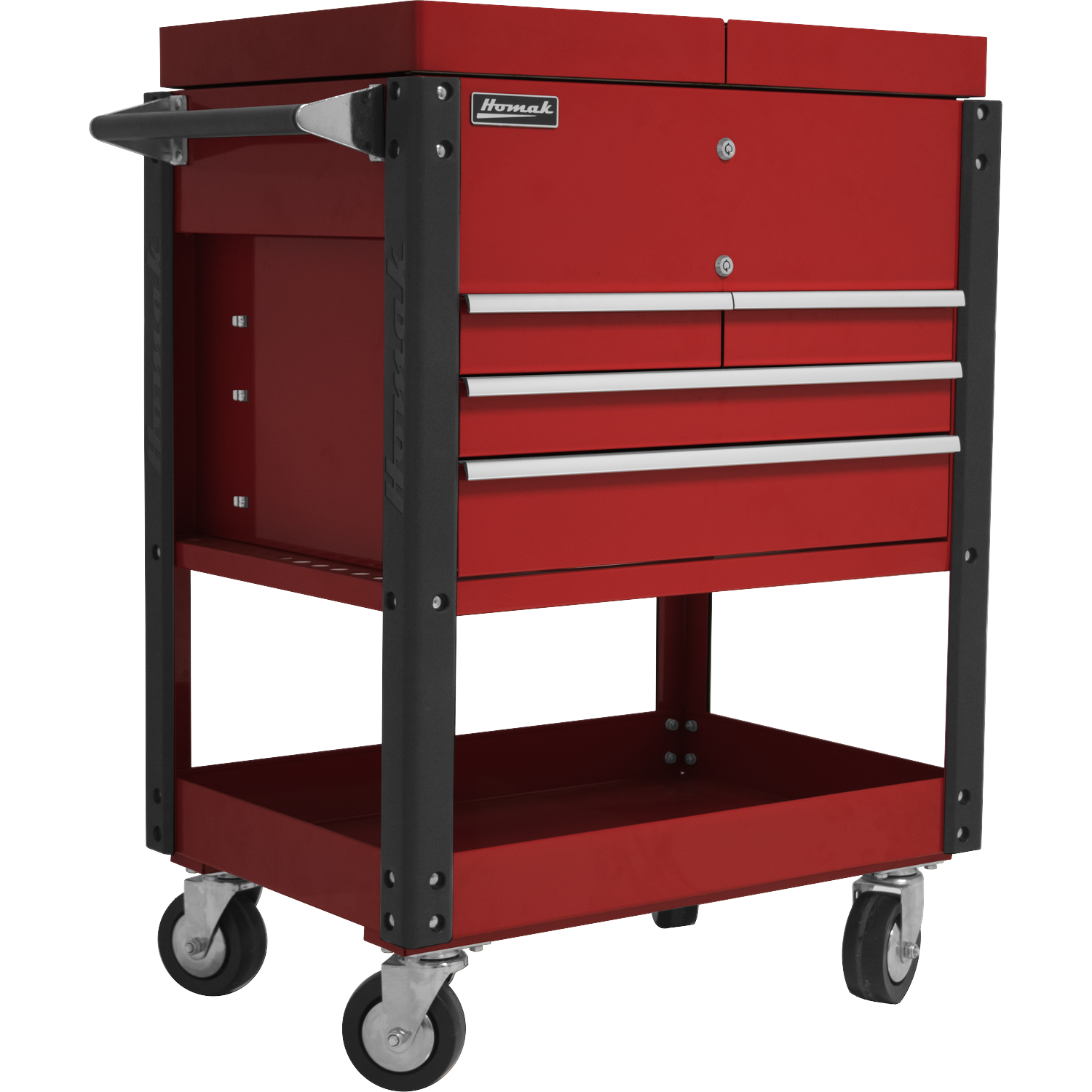 Homak RD06043500 35" 4 DRAWER SLIDE TOP CART - RED