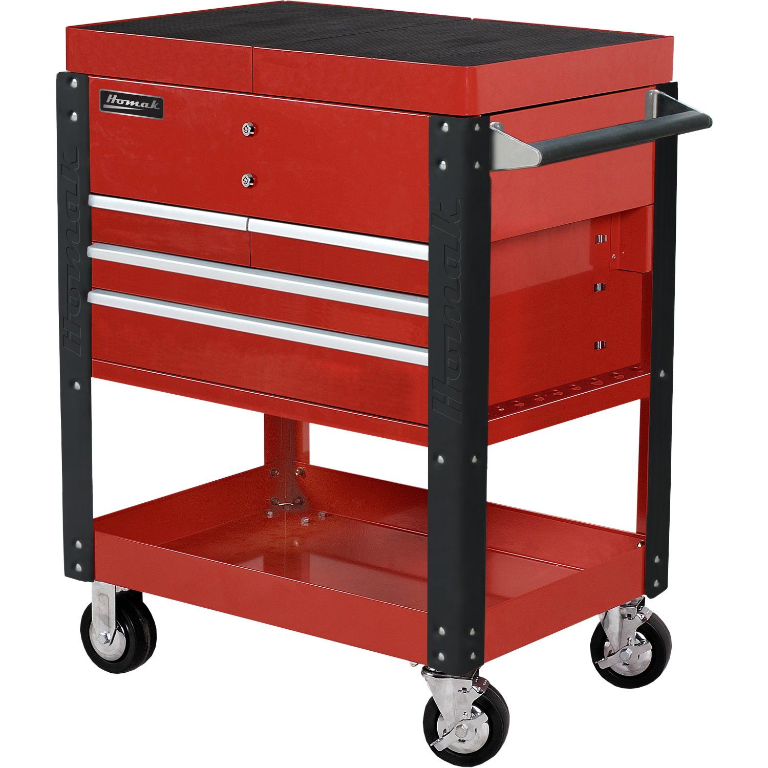 Homak RD06043500 35" 4 DRAWER SLIDE TOP CART - RED