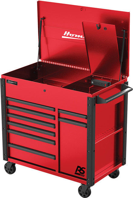 Homak RD06044080 44" RS PRO 8-DRAWER POWER SERVICE CART W/SECURITY BOX IN TOP TILL & POWER BAR - GREY - MPR Tools & Equipment