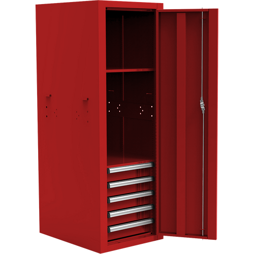 Homak RD08022052 22" Pro II 5-Drawer Full Height Side Locker - Red