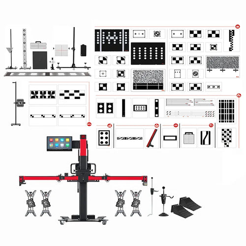 Autel IA900AS complete ADAS calibration package with all targets, patterns, and calibration components laid out