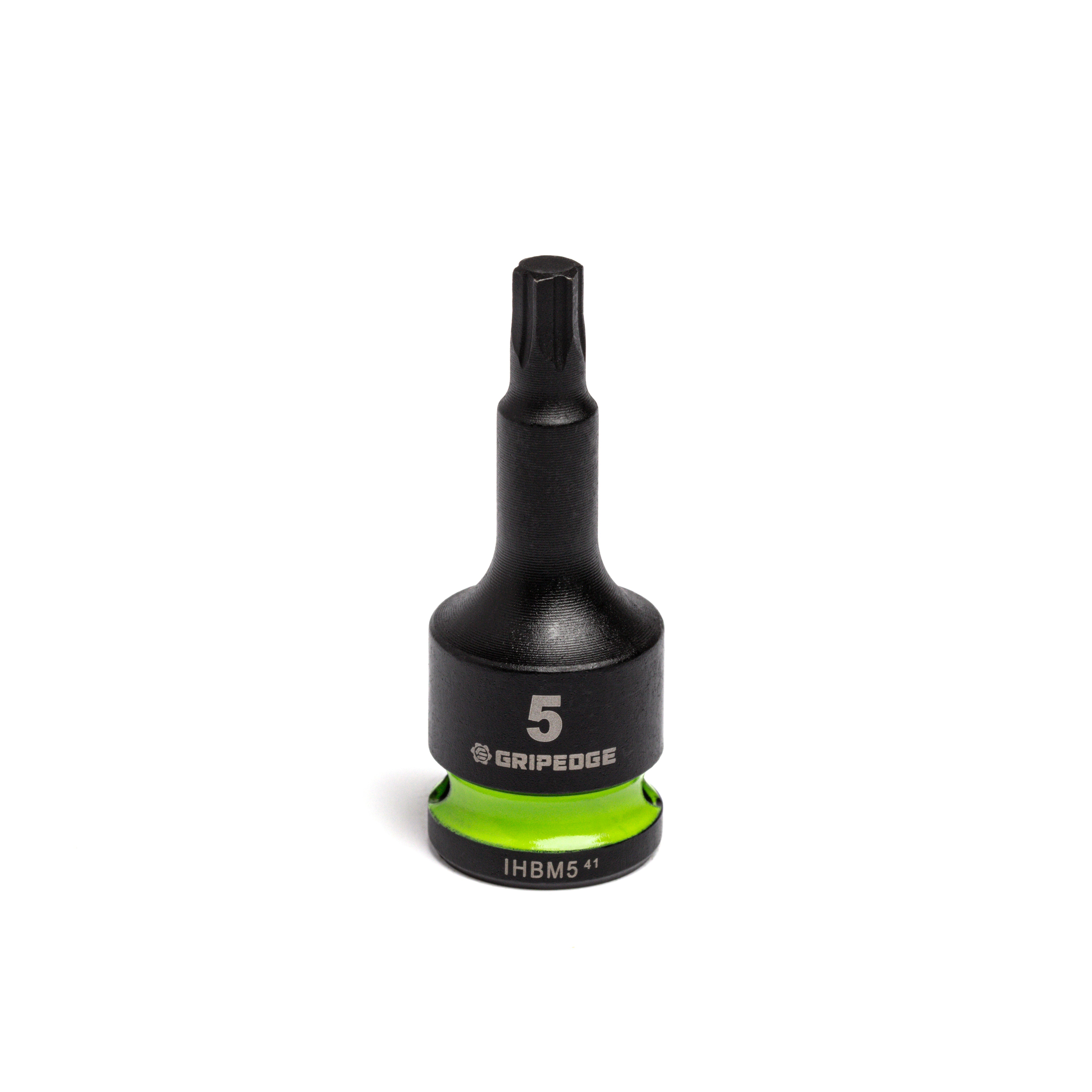 GripEdge IHBM5 5mm 3/8" Short RPT Impact Hex Bit Socket with black phosphate finish and green accent ring